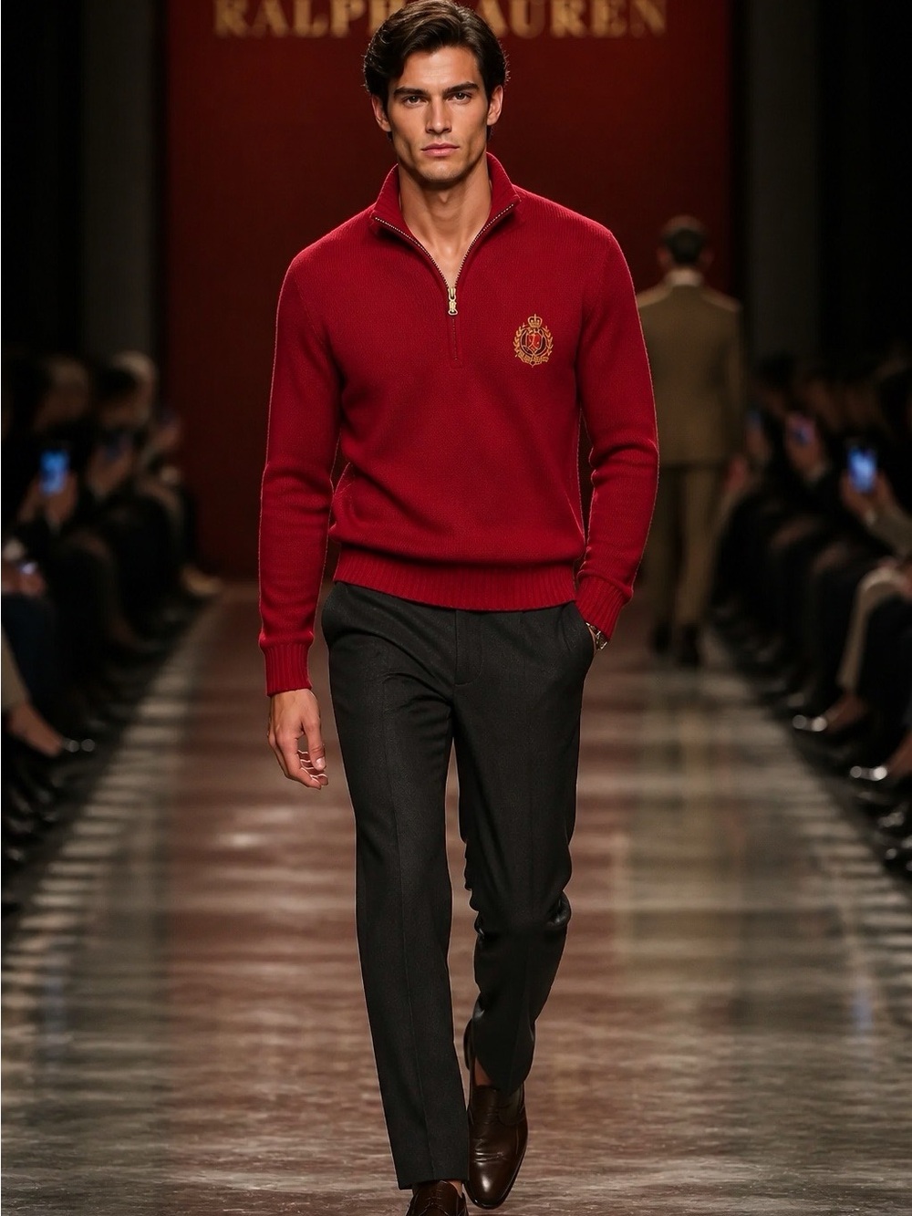 Ralph Lauren Red Zip-Front Crest Sweater for Men
